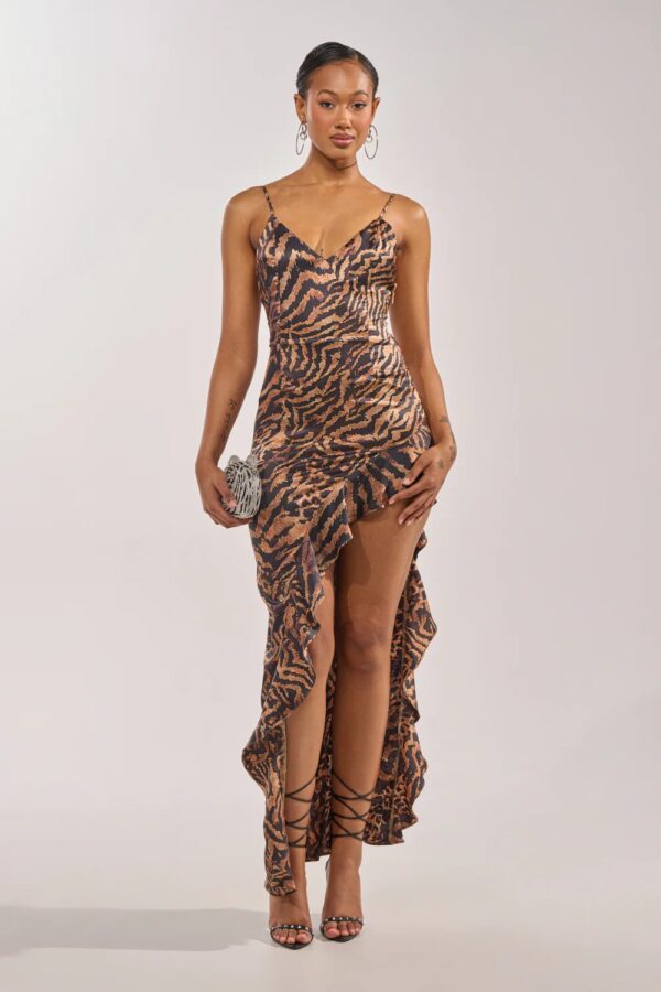 In The Wild Asymmetrical Maxi Dress – Animal Print Sleeveless Dress