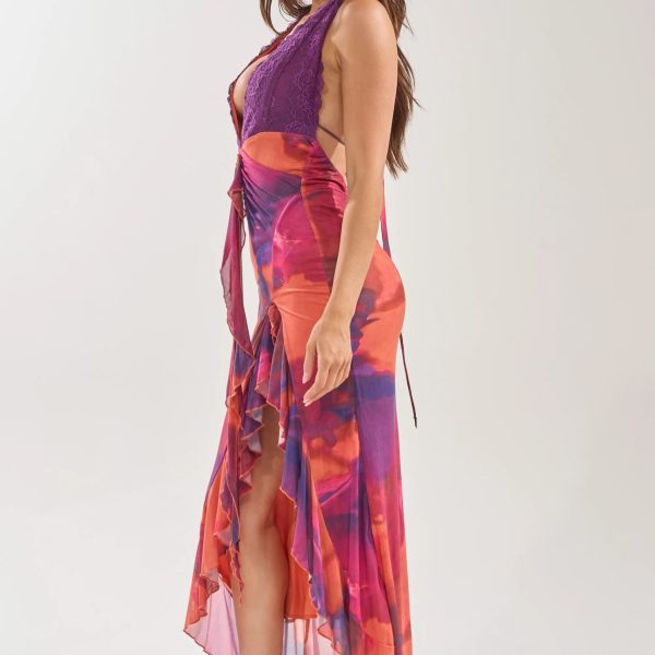 Mi Amor Halter Lace Maxi Dress – Printed Sleeveless Evening Dress (2)